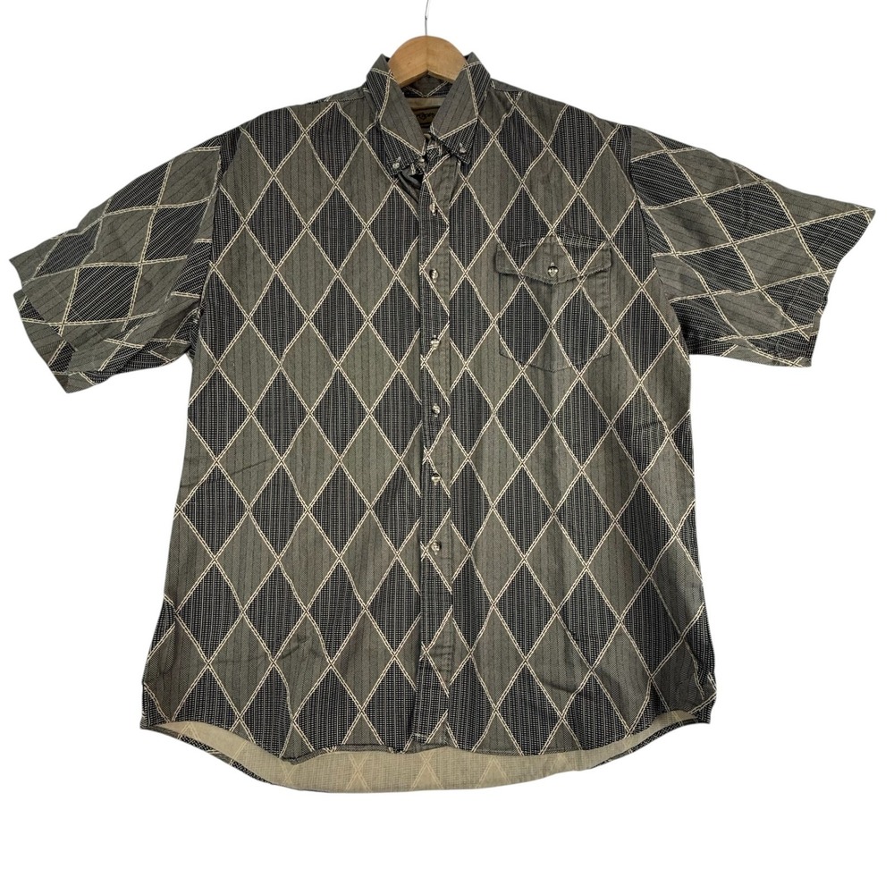 Roper Western Shirt Mens XXL Black Tan Diamond Geometric Short Sleeve Button Up